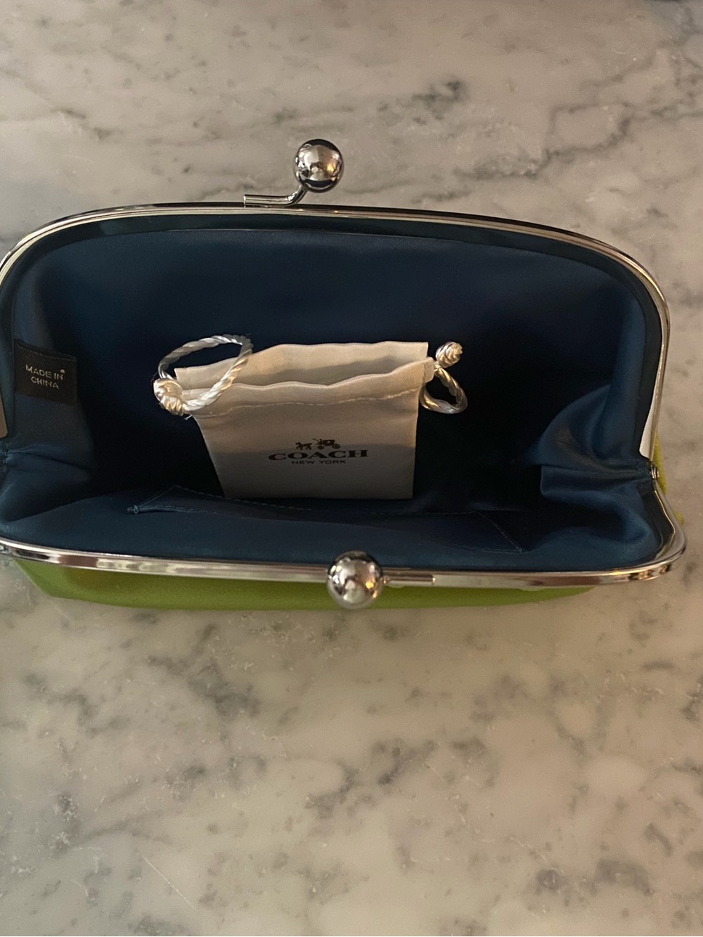 Coach Lime Green Satin Kiss-Lock Wristlet Clutch - Picture 8 of 8